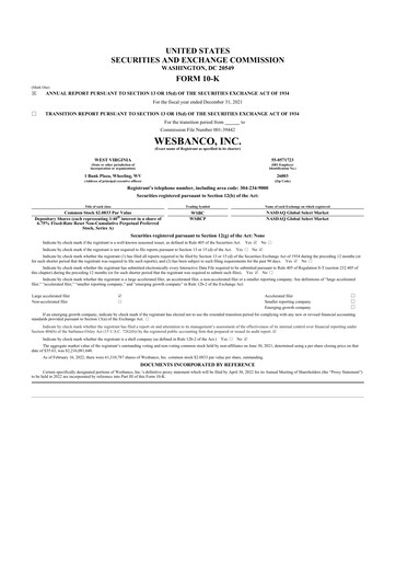 Thumbnail WesBanco 10-K Annual Report 2021