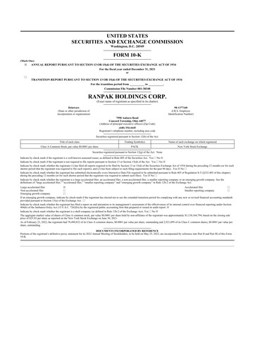 Thumbnail Ranpak 10-K Annual Report 2021