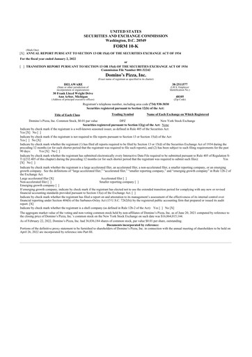 Thumbnail Domino's Pizza 10-K Annual Report 2022