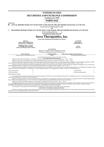 Vorschaubild Seres Therapeutics 10-K Jahresbericht 2021