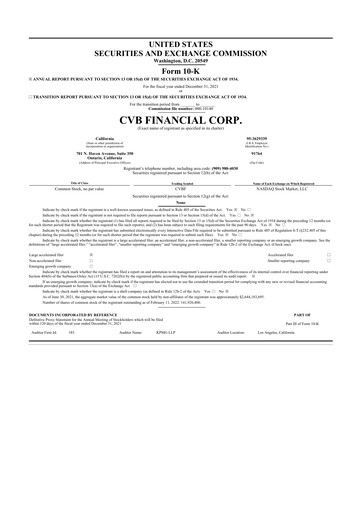 Thumbnail CVB Financial 10-K Annual Report 2021