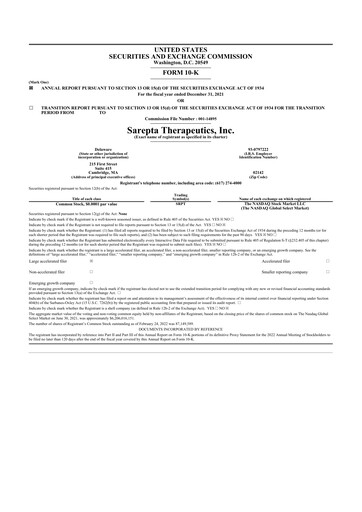 Thumbnail Sarepta Therapeutics
 10-K Annual Report 2021