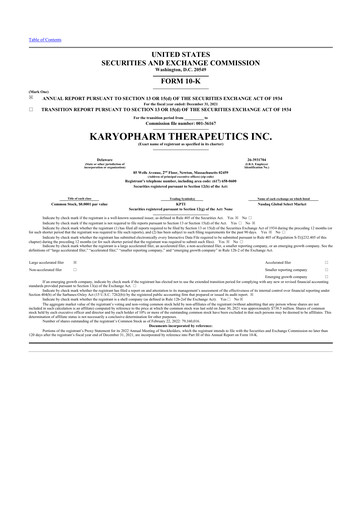 Thumbnail Karyopharm Therapeutics
 10-K Annual Report 2021