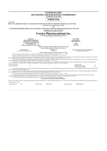 Vorschaubild Verrica Pharmaceuticals 10-K Jahresbericht 2021