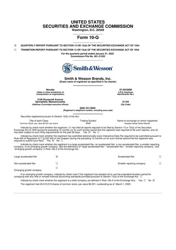 Thumbnail Smith & Wesson 10-Q Quarterly Report FY2022 