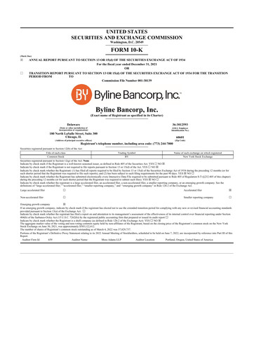 Vorschaubild Byline Bancorp 10-K Jahresbericht 2021