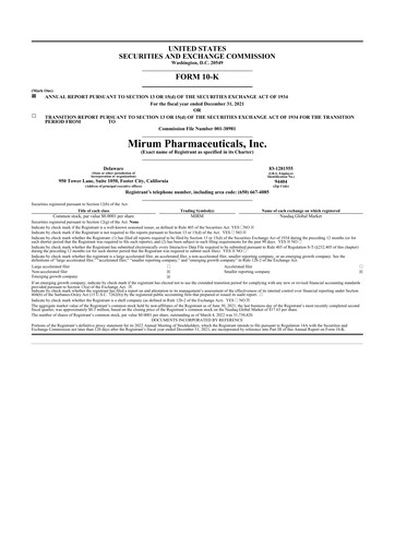 Thumbnail Mirum Pharmaceuticals 10-K Annual Report 2021