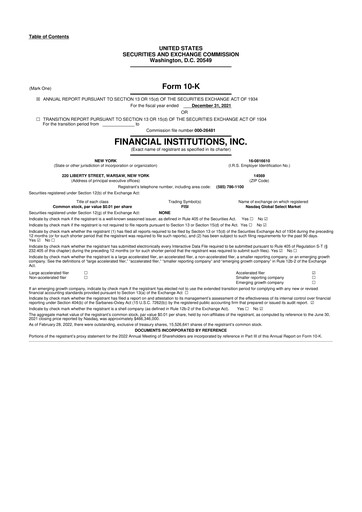 Thumbnail Financial Institutions 10-K Annual Report 