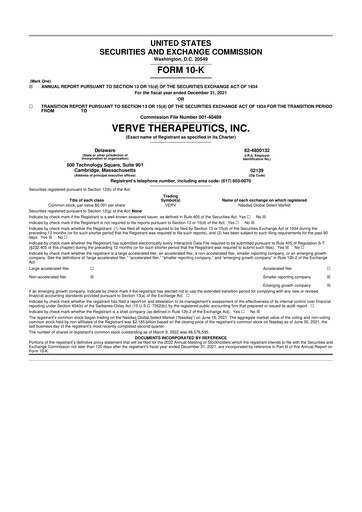 Thumbnail Verve Therapeutics 10-K Annual Report 2021