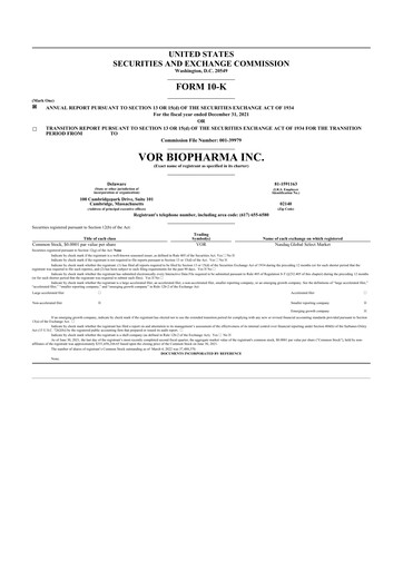 Thumbnail Vor Biopharma 10-K Annual Report 2021