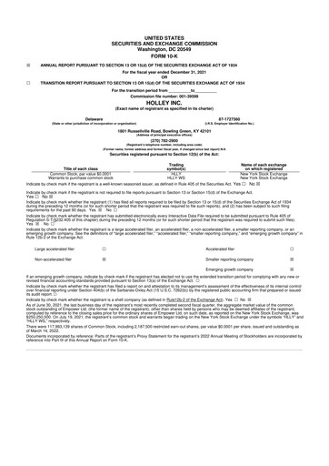 Vorschaubild Holley 10-K Jahresbericht 2021