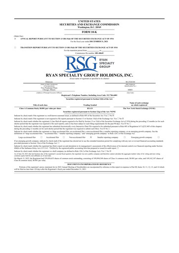 Thumbnail Ryan Specialty 10-K Annual Report 2021
