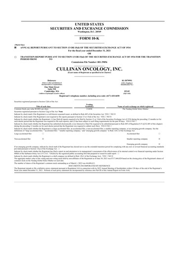 Thumbnail Cullinan Therapeutics 10-K Annual Report 2021