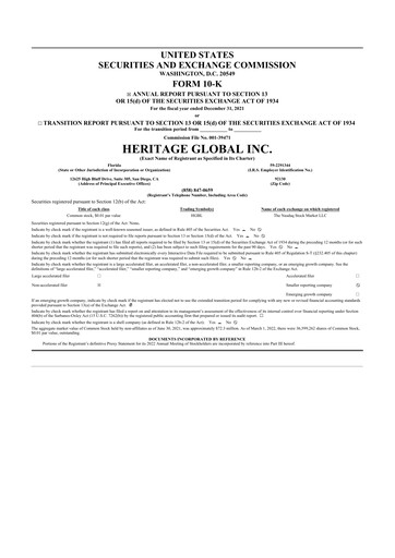 Thumbnail Heritage Global 10-K Annual Report 2021