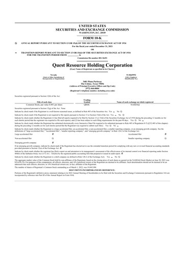 Thumbnail Quest Resource Holding 10-K Annual Report 2021