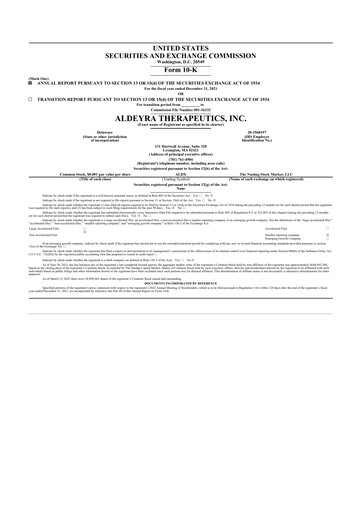 Miniature Aldeyra Therapeutics
 10-K Rapport annuel 2021