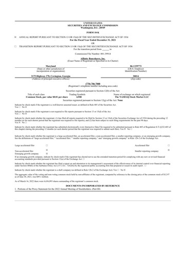 Thumbnail Affinity Bancshares 10-K Annual Report 2021