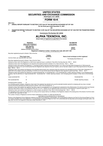 Thumbnail Alpha Teknova 10-K Annual Report 2021