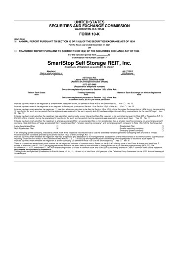 Thumbnail SmartStop Self Storage REIT 10-K Annual Report 2021