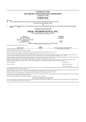 Thumbnail Vigil Neuroscience 10-K Annual Report 