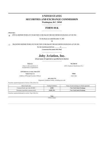 Thumbnail Joby Aviation 10-K Annual Report 2021