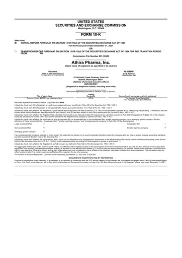Thumbnail Athira Pharma 10-K Annual Report 2021