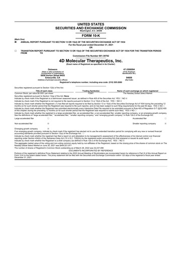Thumbnail 4D Molecular Therapeutics 10-K Annual Report 2021