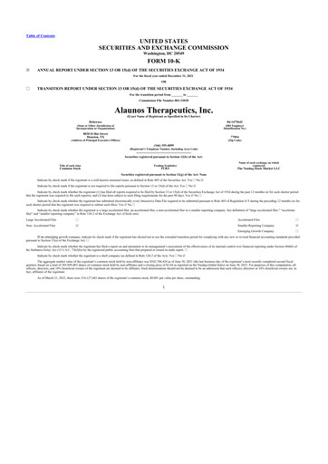 Vorschaubild Alaunos Therapeutics 10-K Jahresbericht 2021