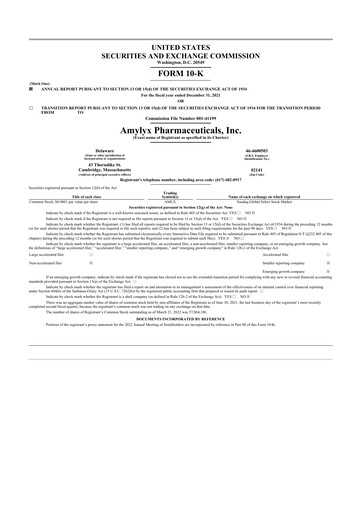 Miniature Amylyx Pharmaceuticals 10-K Rapport annuel 