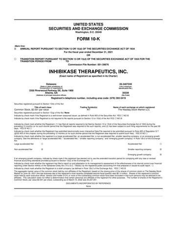 Thumbnail Inhibikase Therapeutics 10-K Annual Report 2021