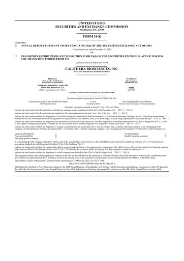 Thumbnail Calithera Biosciences
 10-K Annual Report 2021