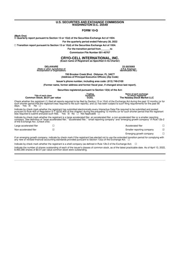 Thumbnail Cryo-Cell International 10-Q Quarterly Report FY2022 