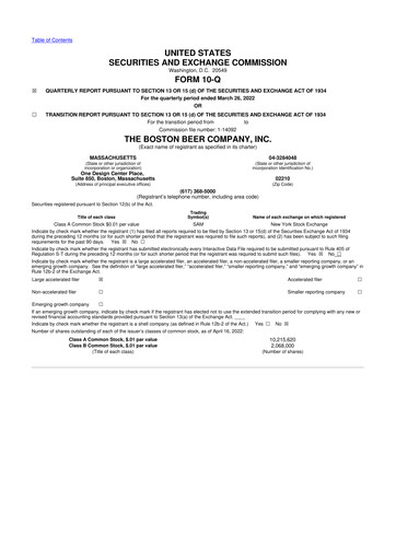 Vorschaubild Boston Beer Company 10-Q Quartalsbericht 2022 