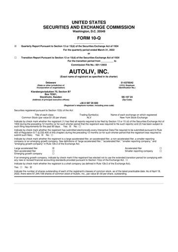 Vorschaubild Autoliv 10-Q Quartalsbericht 2022 