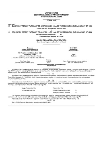 Thumbnail Range Resources
 10-Q Quarterly Report FY2022 