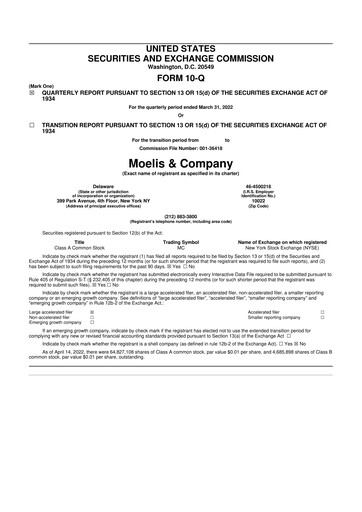 Thumbnail Moelis & Company 10-Q Quarterly Report FY2022 