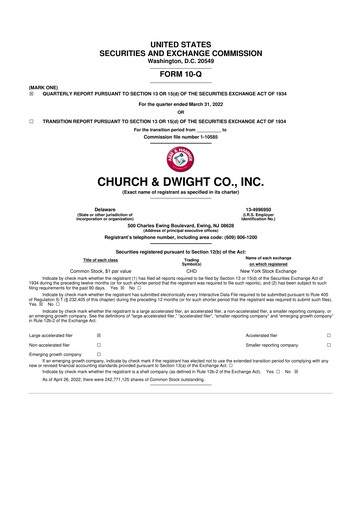 Thumbnail Church & Dwight
 10-Q Quarterly Report FY2022 