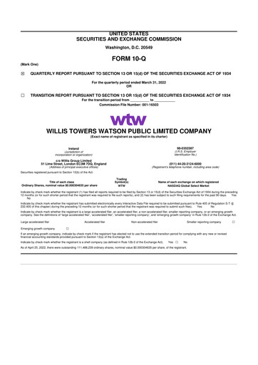 Thumbnail Willis Towers Watson  10-Q Quarterly Report FY2022 