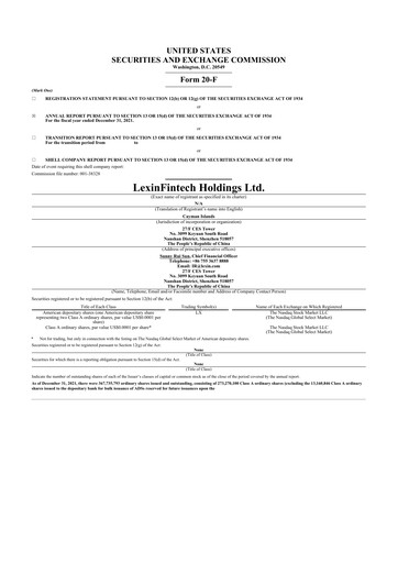 Thumbnail LexinFintech Holdings
 20-F Annual Report 2021