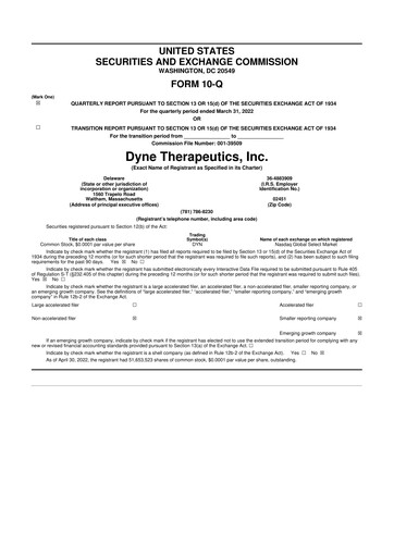 Vorschaubild Dyne Therapeutics 10-Q Quartalsbericht  