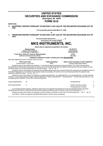 Thumbnail MKS Instruments 10-Q Quarterly Report FY2022 