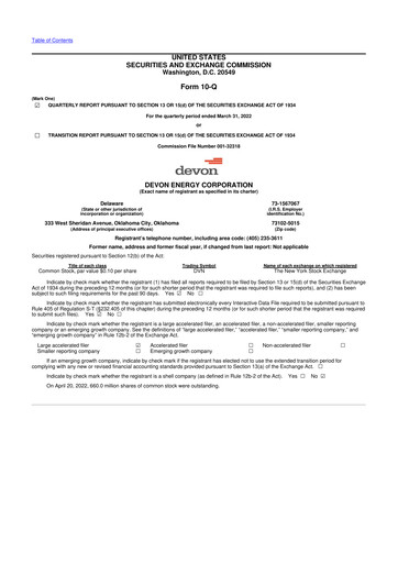 Thumbnail Devon Energy
 10-Q Quarterly Report FY2022 