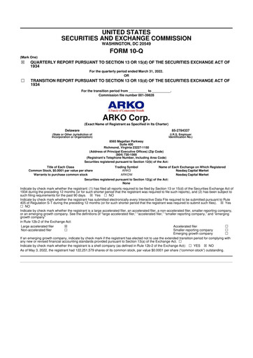 Thumbnail ARKO Corp. 10-Q Quarterly Report FY2022 