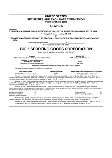 Thumbnail Big 5 Sporting Goods 10-Q Quarterly Report FY2022 