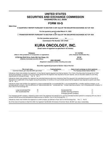 Miniature Kura Oncology
 10-Q Rapport trimestriel 2022 