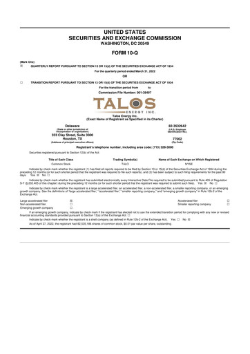 Thumbnail Talos Energy 10-Q Quarterly Report FY2022 
