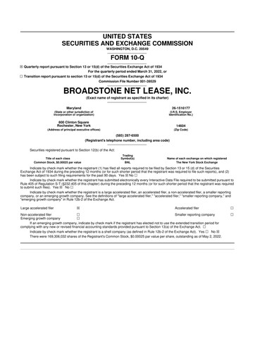 Thumbnail Broadstone Net Lease 10-Q Quarterly Report FY2022 