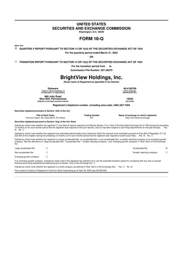 Thumbnail BrightView
 10-Q Quarterly Report FY2022 