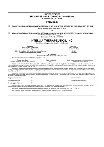Miniature Intellia Therapeutics 10-Q Rapport trimestriel 2022 