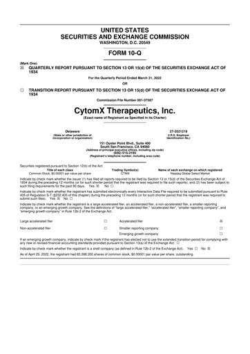 Thumbnail CytomX Therapeutics
 10-Q Quarterly Report FY 
